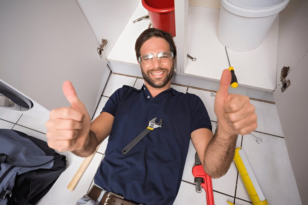 Plumbing Company in Conroe repairing a leak under a kitchen sink